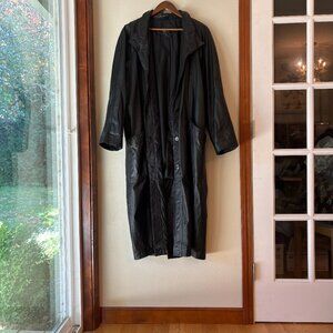 VTG 80s 90s Pelle Black 100% Leather Trench Coat Full Length Steampunk Matrix